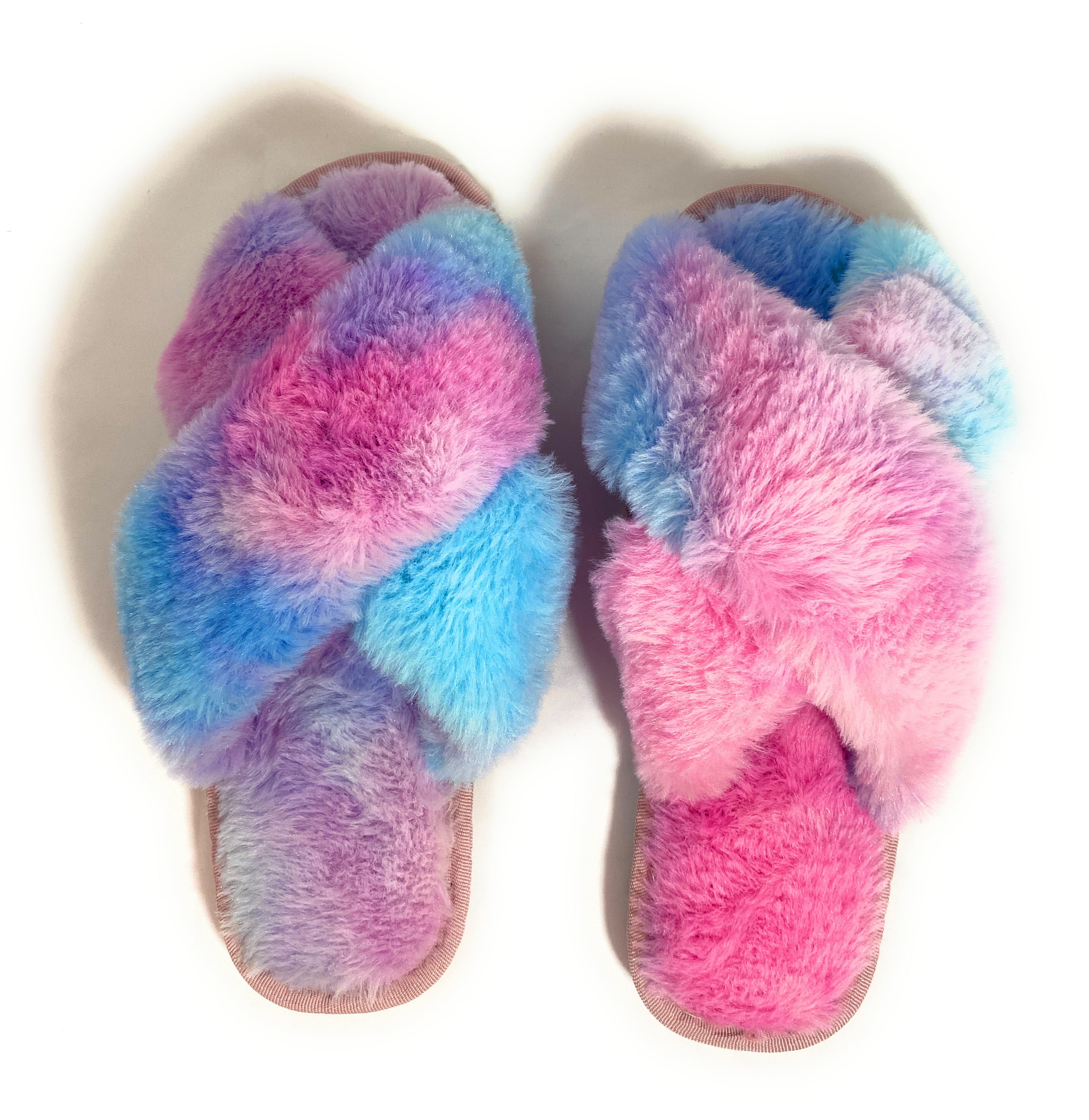 fluffy slippers rainbow