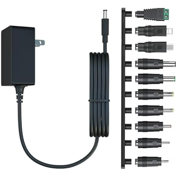 12V 2A Power Supply AC Adapter with 10 Tips, ETL Certified Regulated 12 Volt Replacement Charger Cord for LED Strip Light, CCTV Camera, BT Speaker, GPS, Webcam, Router, DC Transformer