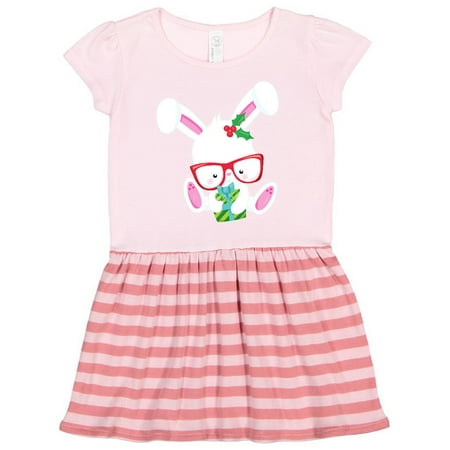 

Inktastic Christmas Rabbit Hipster Rabbit With Glasses Gift Toddler Girl Dress