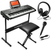 Hamzer 61-Key Portable Electronic Keyboard Piano with Stand, Stool, Headphones, Microphone and Sticker Sheet