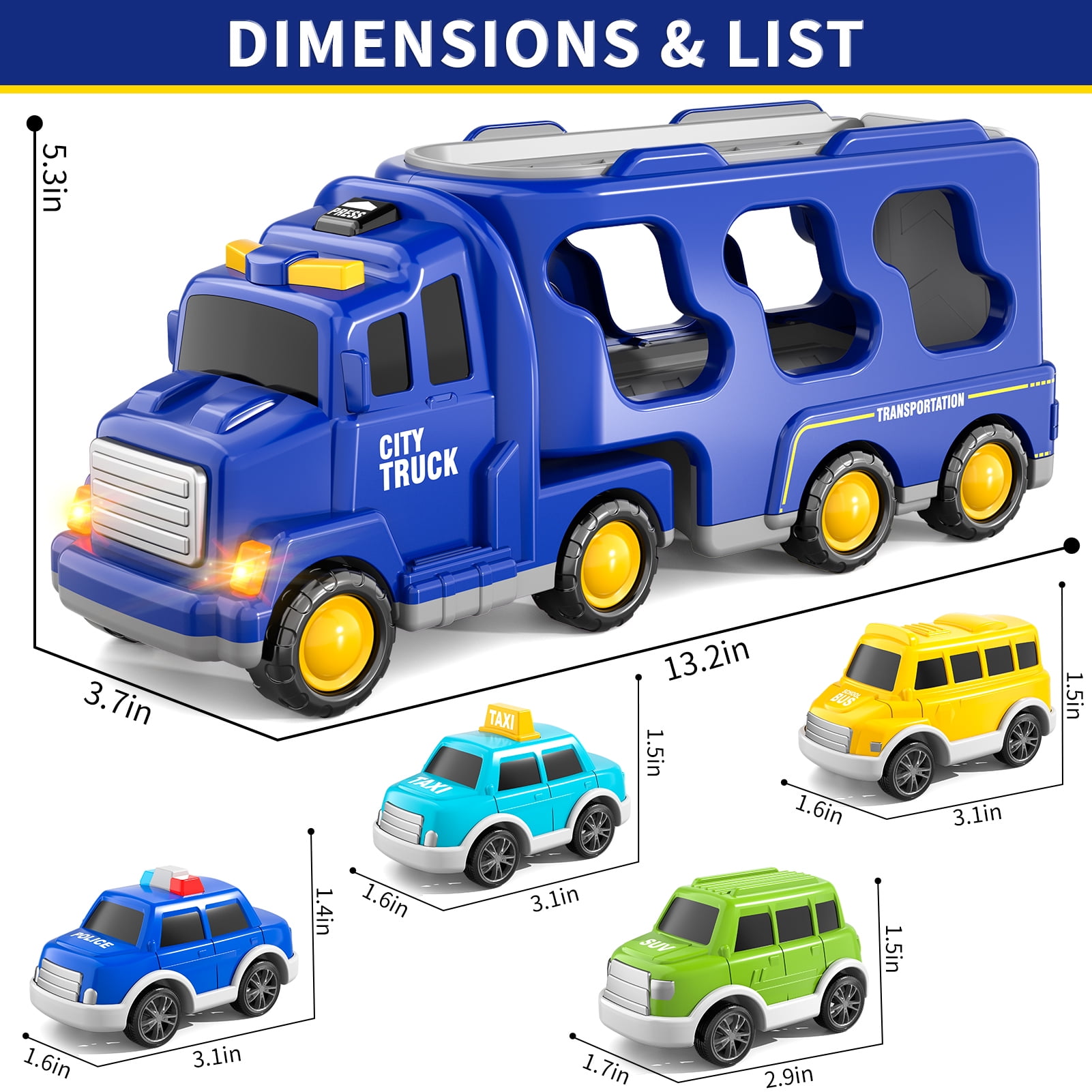 Lucky Doug Small Transport Truck Toys for Toddlers Ages 1-3-5, 5 in 1 Carrier Truck Toys with Light and Sound, Boys Birthday Gift Toys for a 2 3 4 5