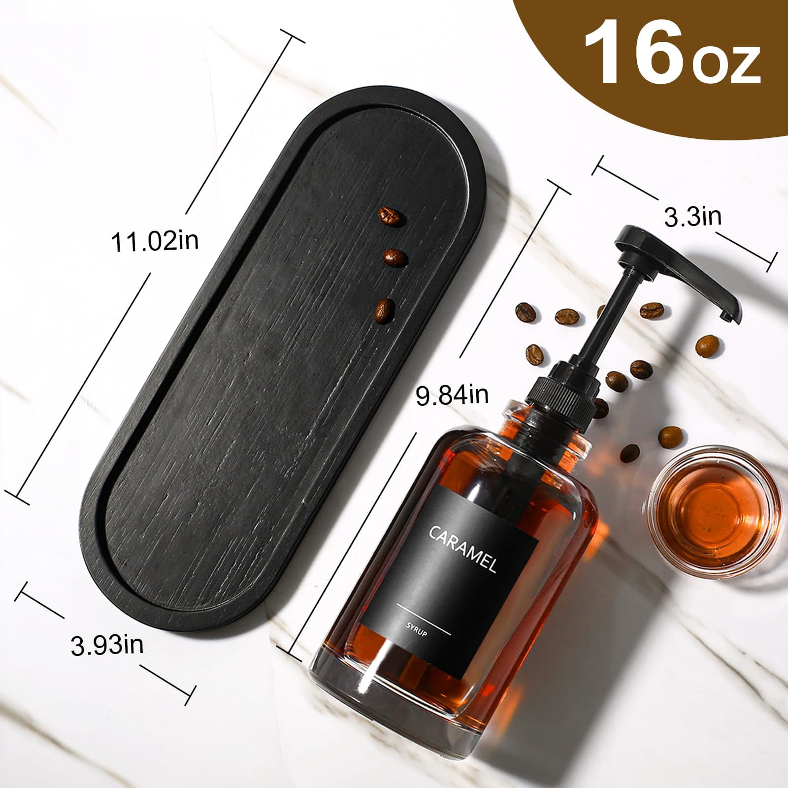 Condiment Dispensers Black Set of 3 for Coffee Bar