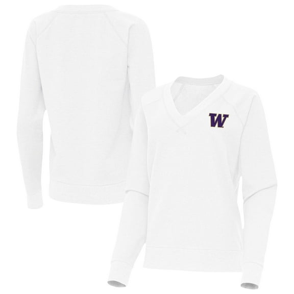 Women's Antigua White Washington Huskies Varsity V-Neck Tri-Blend Pullover Sweatshirt