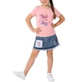 thumbnail image 1 of hengsof Ensemble Deux Pièces Jupe à Manches Courtes Imprimé Ours avec Nœud Doux pour Filles, Jupe à Manches Courtes Col Rond Taille Élastique Ensemble Décontracté Confortable, 1 of 6