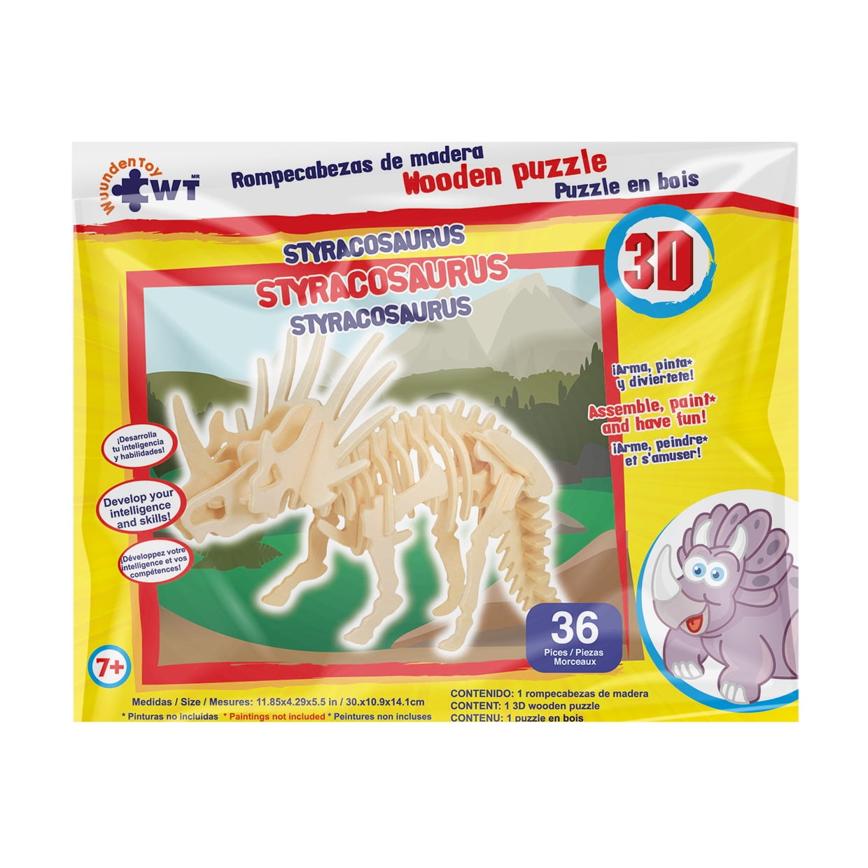 Jigsaw 3D Wooden Puzzle Woodcraft Construction Kit styracosaurus by Wuundentoy