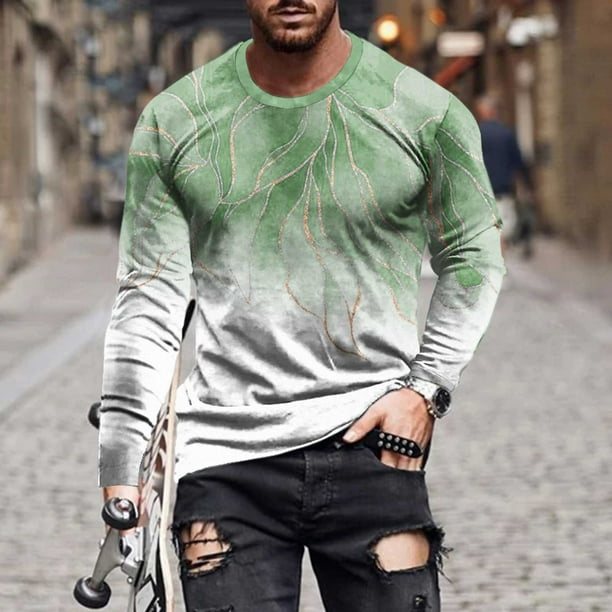 Blusas y camisas de manga larga con cuello redondo para hombre, blusas casuales de cuello redondo y manga larga, camisetas estampadas, blusas para hombre