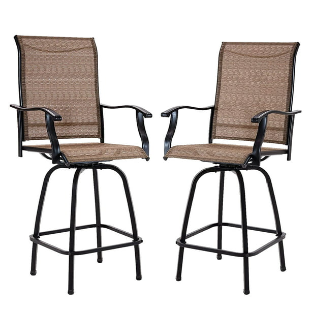 Pyramid Home Decor Set Of 2 Tall Outdoor Chairs Rustic Brown Textilene Fabric Black Metal Frame - Tall Outdoor Patio Chair