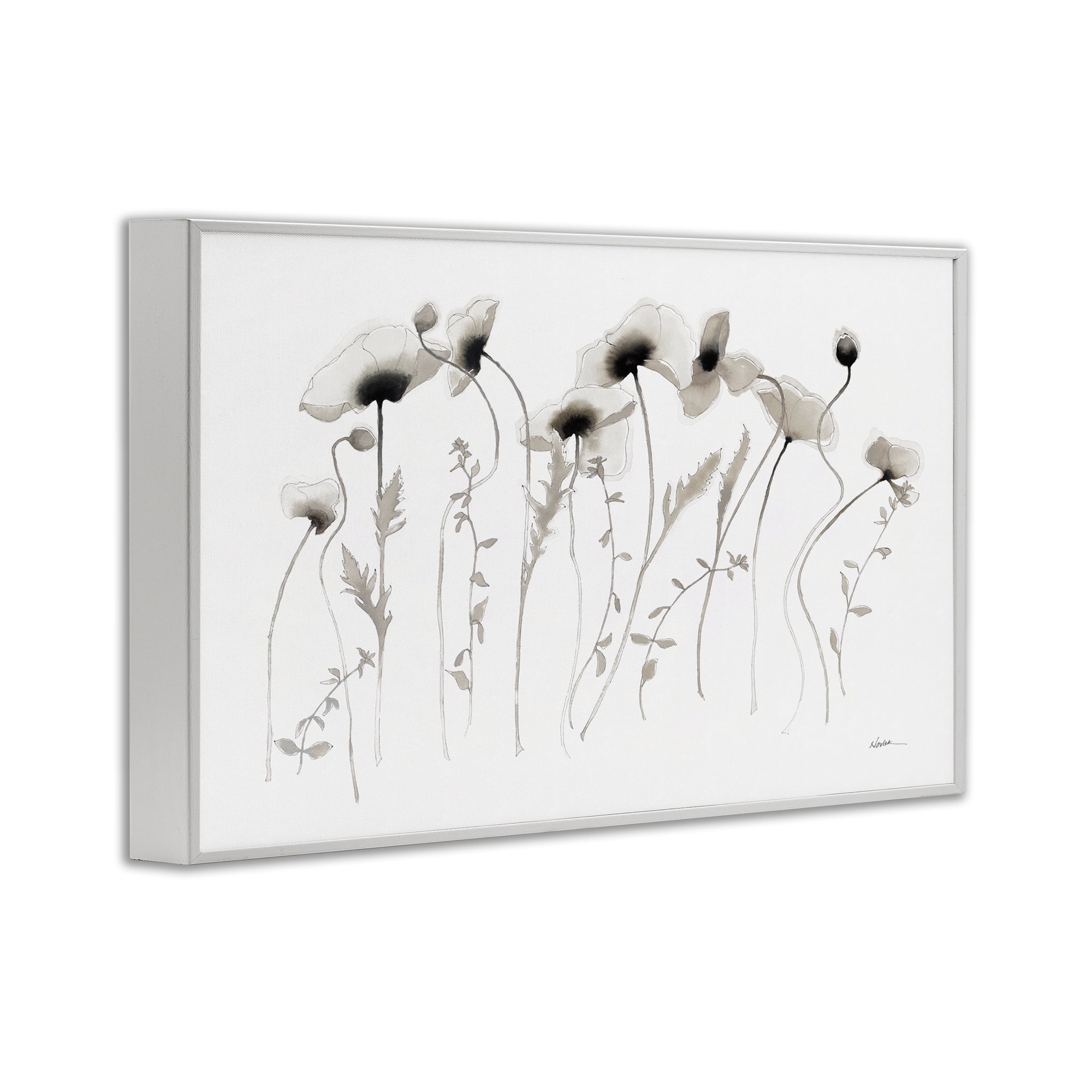 Stupell Industries White Poppy Sprigs Botanical & Floral Painting White Framed Art Print Wall Art, 24 x 16