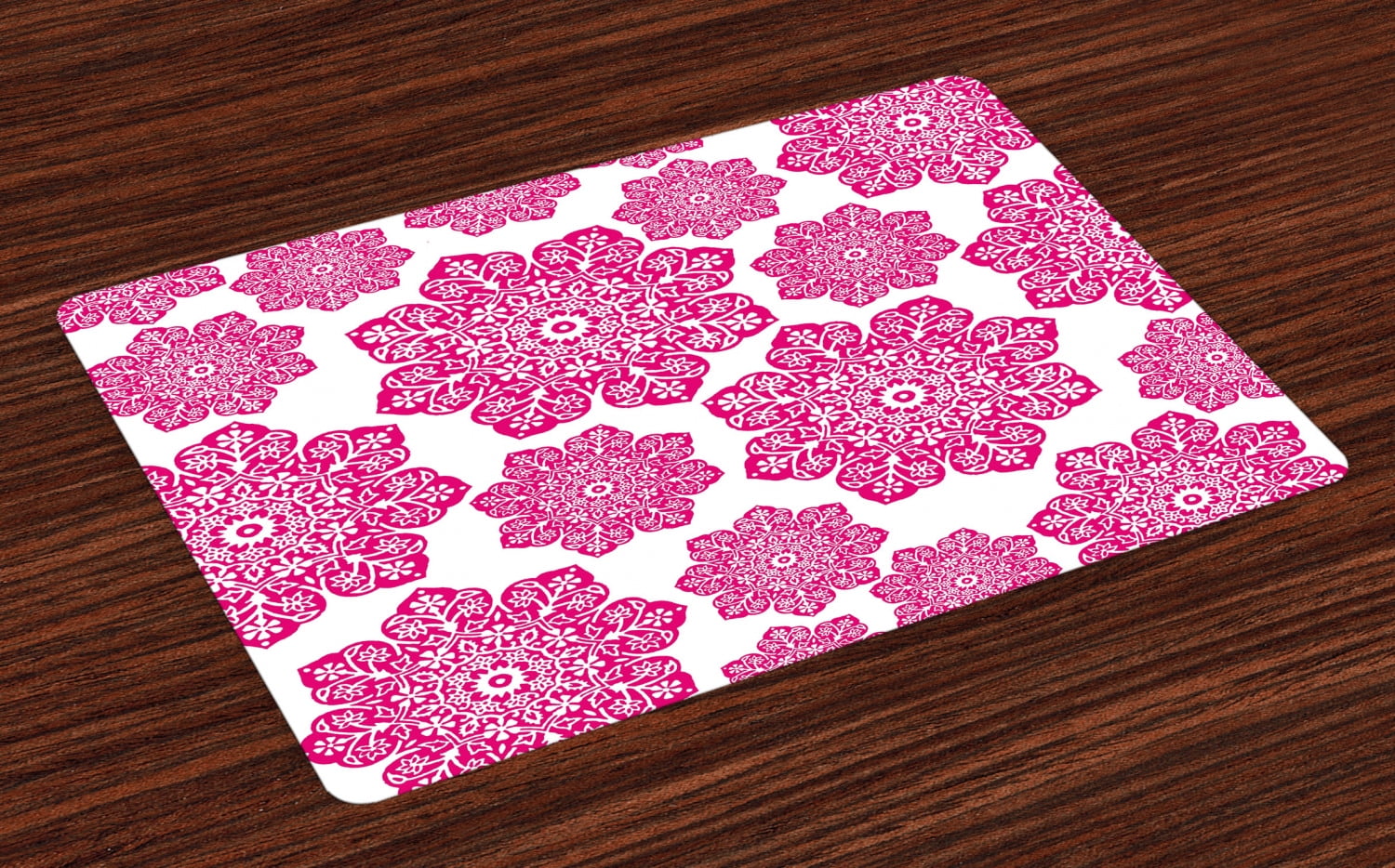 Hot Pink Placemats Set of 4 Ethnic Batik Floral Arrangement with ...