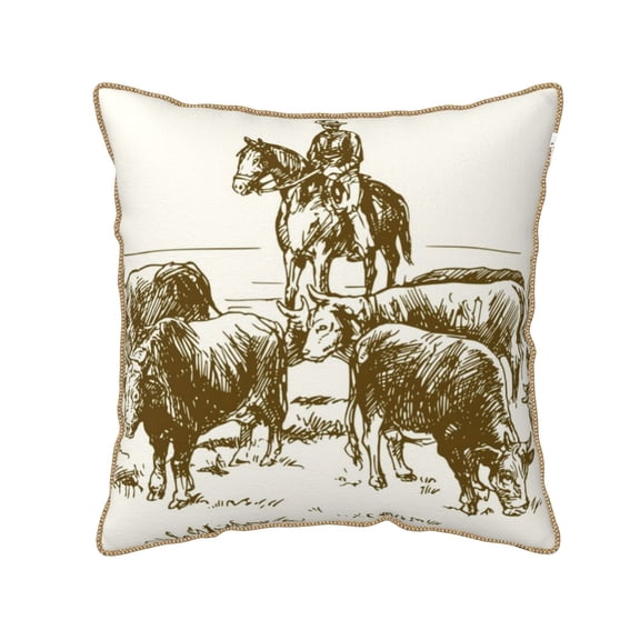 Xecao Cattle Drive By Two Cowboys Print Soft Velvet Decorative Throw Pillow Covers, Square Cushion Cases for Bed, Sofa, Living Room, Car, and Indoor Outdoor Use-16"x16"