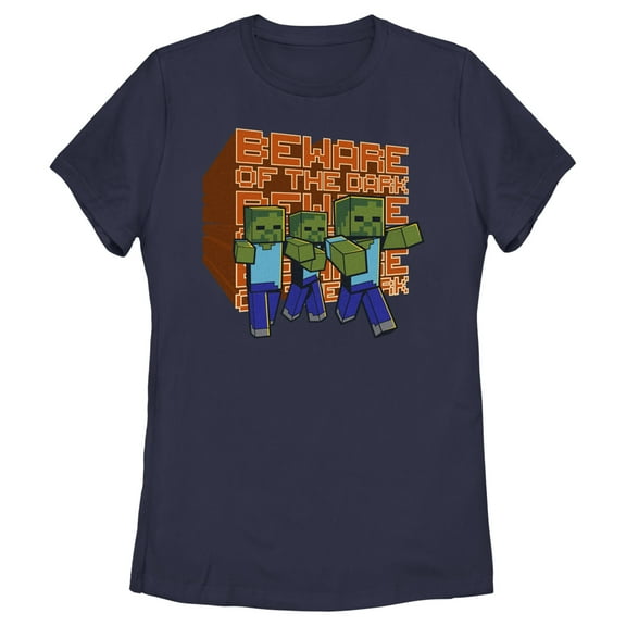 Women's Minecraft Beware of the Dark Zombies Graphic Tee Navy Blue Large