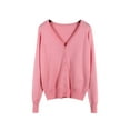 thumbnail image 4 of Daeful Ladies Outwear V Neck Coat Fall Solid Color Loose Cardigan Sweater Pink L, 4 of 5