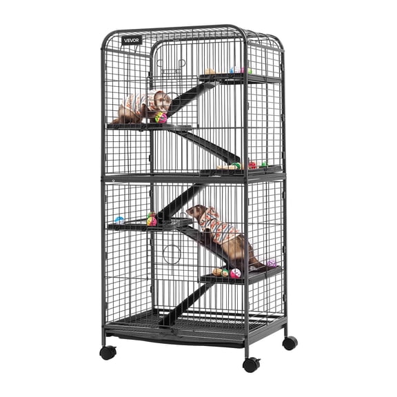 VEVOR Metal Small Animal Cage 52.4"H 6-Tier Rolling Ferret Cage On Wheels, 1" Wire Spacing Large Cages with Ramps, Platform, Tray & Doors for Ferrets, Chinchillas, Sugar Gliders, Small Cats & Rabbits