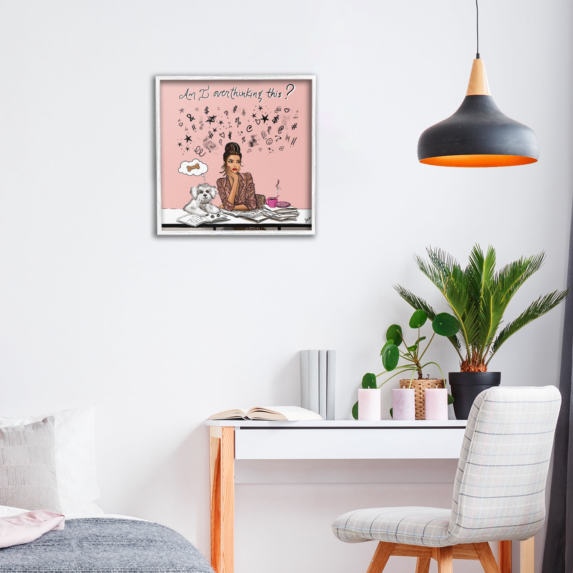 Stupell Industries Overthinking Reflection with Puppy White Framed Giclee Art, design by Tara Boone