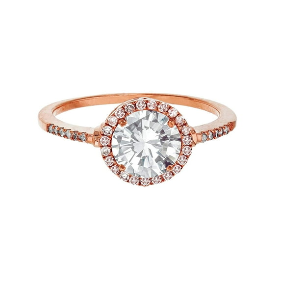 Sterling Silver Rose 7mm Round White Topaz & Created White Sapphire Halo Ring