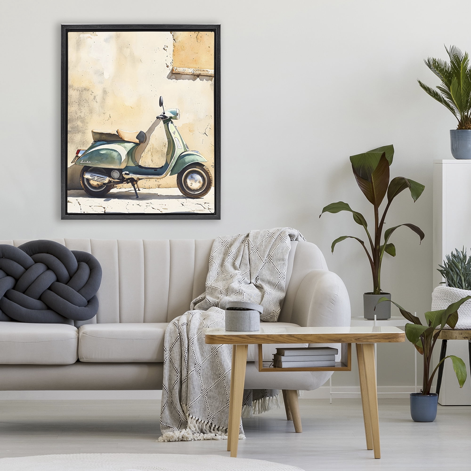Stupell Industries Vintage Scooter on Italian Street Black Framed Floater Canvas Wall Art, design by LSR Design Studio