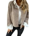 thumbnail image 2 of Women's Winter Jacket - Round Neck Thick Fleece, Open Stitch Short Type Cardigan, Warm Windproof Coat, 2 of 8