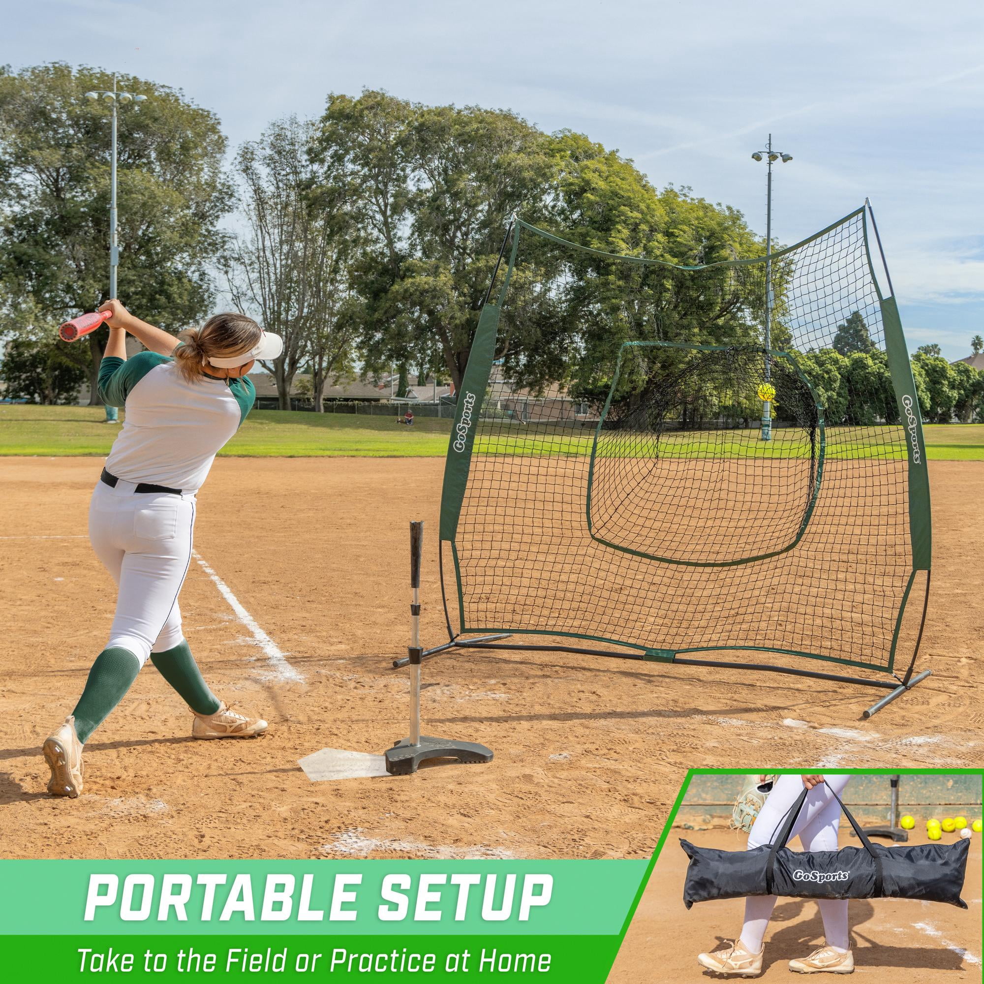 GoSports Team Tone 7 ft x 7 ft Baseball & Softball Practice Hitting & Pitching Net in Team Colors - Green