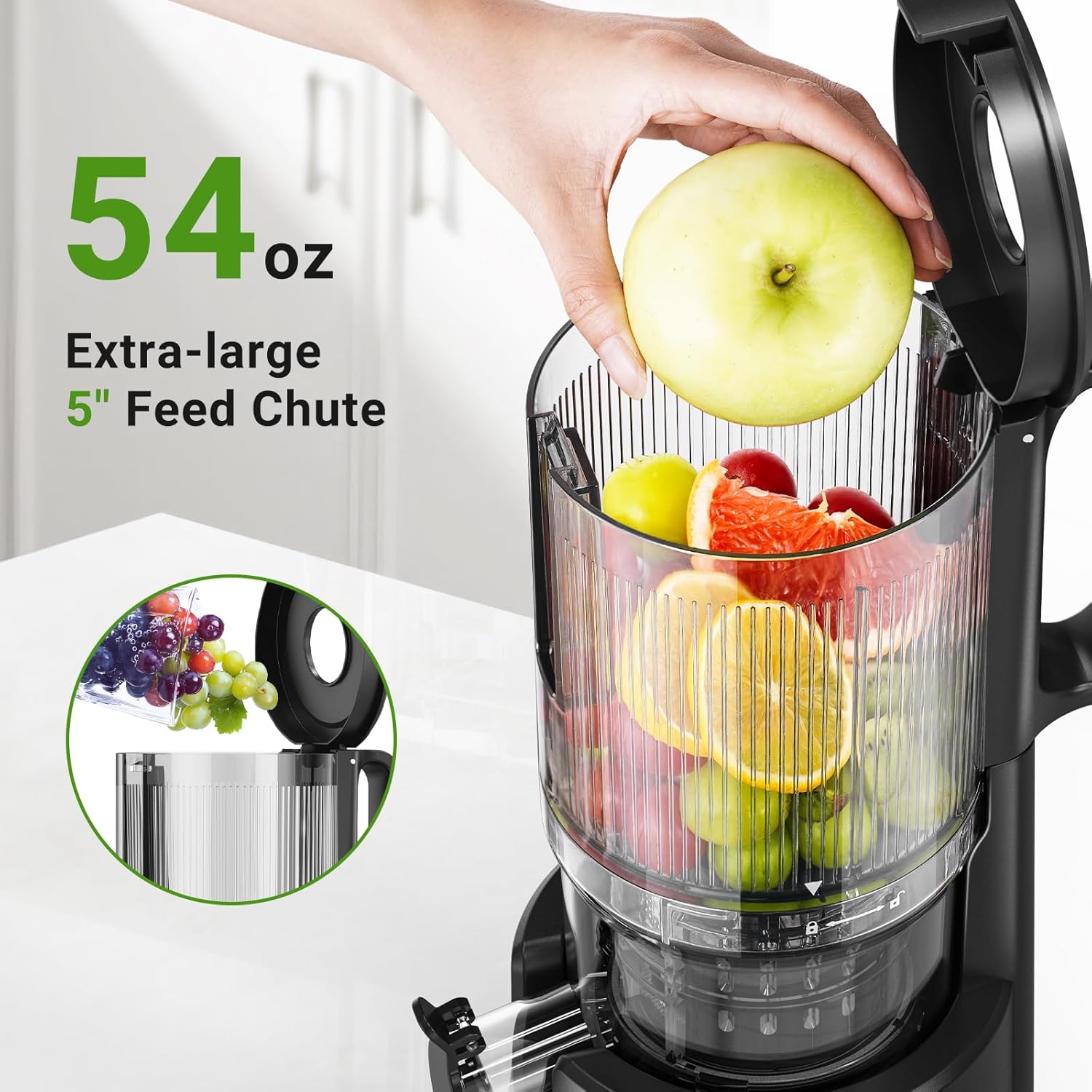 Slow Cold Press Juicer Machine: Electric Masticating Juicer Extractor Easy Clean - Whole Fruit Vegetable Juice Maker - Cold Pressed Slow Blender Juicer with Wide Large Chute Mouth