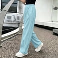 thumbnail image 4 of hlysgo Girls Wide Leg Pants Flowy Palazzo Linen Loose Fit Pant Casual Beach Travel Trousers with Pockets Blue Blue,12-13Years, 4 of 5