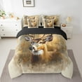 thumbnail image 3 of Homewish 3D Moose Deer Elk Twin Bedding Sets 7-Piece, Rustic Western Animal Bedding Comforter Set, Brown Watercolor Artwork Reversible Sheet Sets, Microfiber Bedroom Decor, 3 of 8
