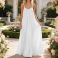 thumbnail image 2 of Women's Linen Dresses Summer Sleeveless Spaghetti Strap Backless Maxi Dress Casual Pleated Hem Baggy Swing Sundress White M, 2 of 8