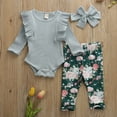thumbnail image 2 of Qiylii Baby Girls Fall Clothes Set Long Sleeve Romper+Floral Trousers+Headband, 2 of 9