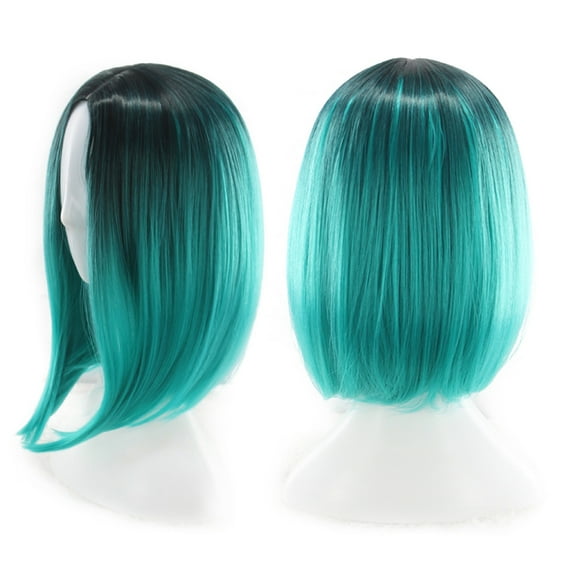 FOLOYORI 1Set Synthetic Wigs for Women Short Straight with Gradient Dark Green for Daily Wear