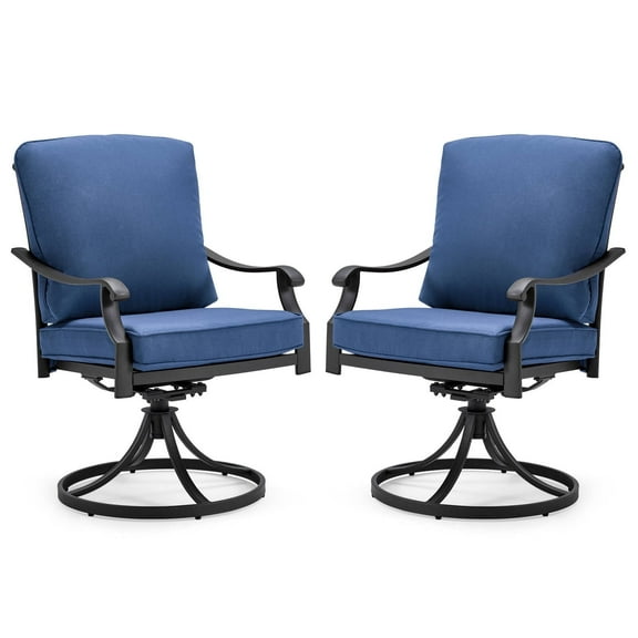 MELLCOM Patio Swivel Chair Set of 2, Heavy Duty Outdoor Dining Chairs with Thickened Cushions, Metal Patio Chairs Gentle Rocker for Outside, Garden Lawn & Porch, Backyard, Blue