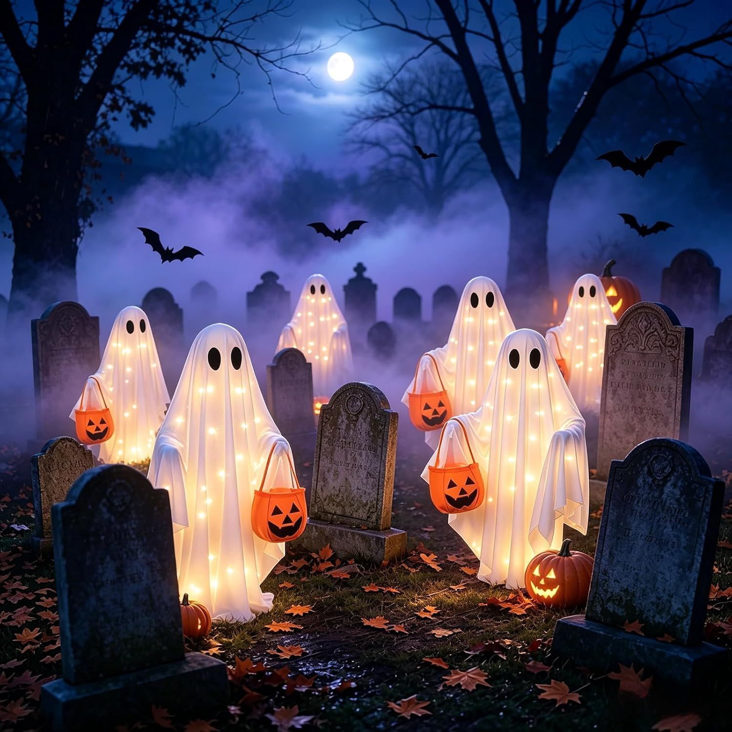 Solar Halloween Ghost Lights, 2 Pack Hanging and Stake Yard Decorations with 30 Warm White LEDs, 14.57 in, Weather Resistant