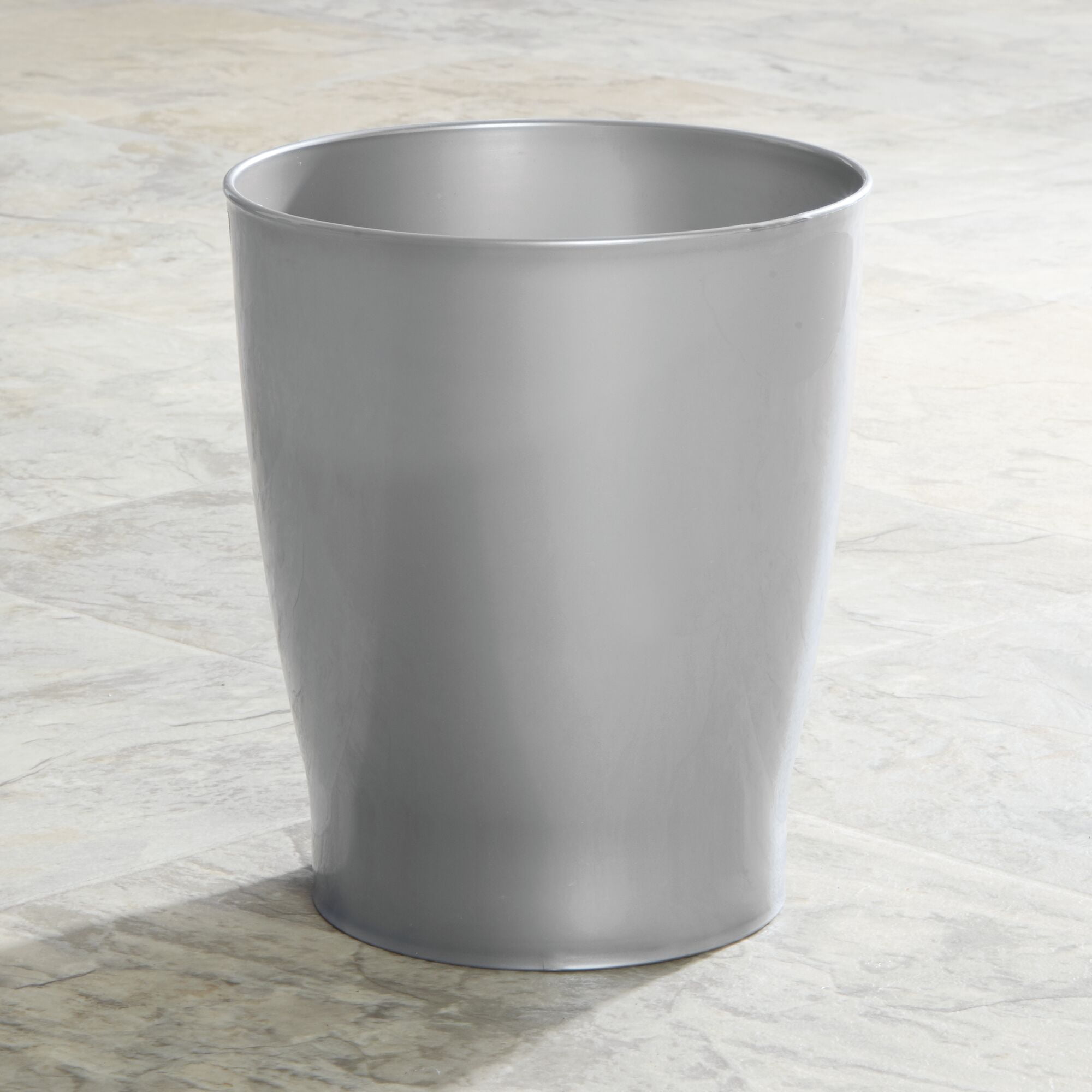 mDesign Small Round Bathroom 1.25 Gal. Trash Can Wastebasket, Silver
