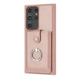 thumbnail image 3 of Compatible with Samsung Galaxy S21 Ultra Wallet Phone Case,360°Rotation Finger Ring Holder Kickstand,with Card Holder,Lychee Pattern PU Leather Durable Shockproof Rugged Phone Case,Rosegold, 3 of 12