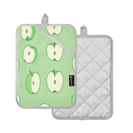 

2 Pcs Pot Holders Sets Oven Mitts Square Potholders Oven Hot Pads Heat Resistant for Kitchen Cooking Baking 7 x9.8 Green Apple