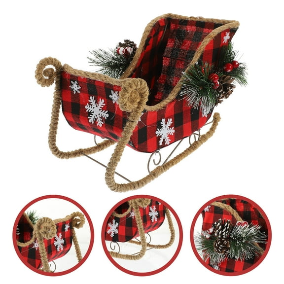 ORDDIART 1Set Christmas Sleigh For Decor 11.4x7.5x5.1in Multi Iron Cloth Plastic Festive Entertainment