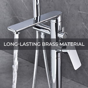 Dawot Floor Mount Bathtub Faucet, 2 Function Brass Chrome Bathroom Freestanding Tub Filler Single Handle with Hand Shower