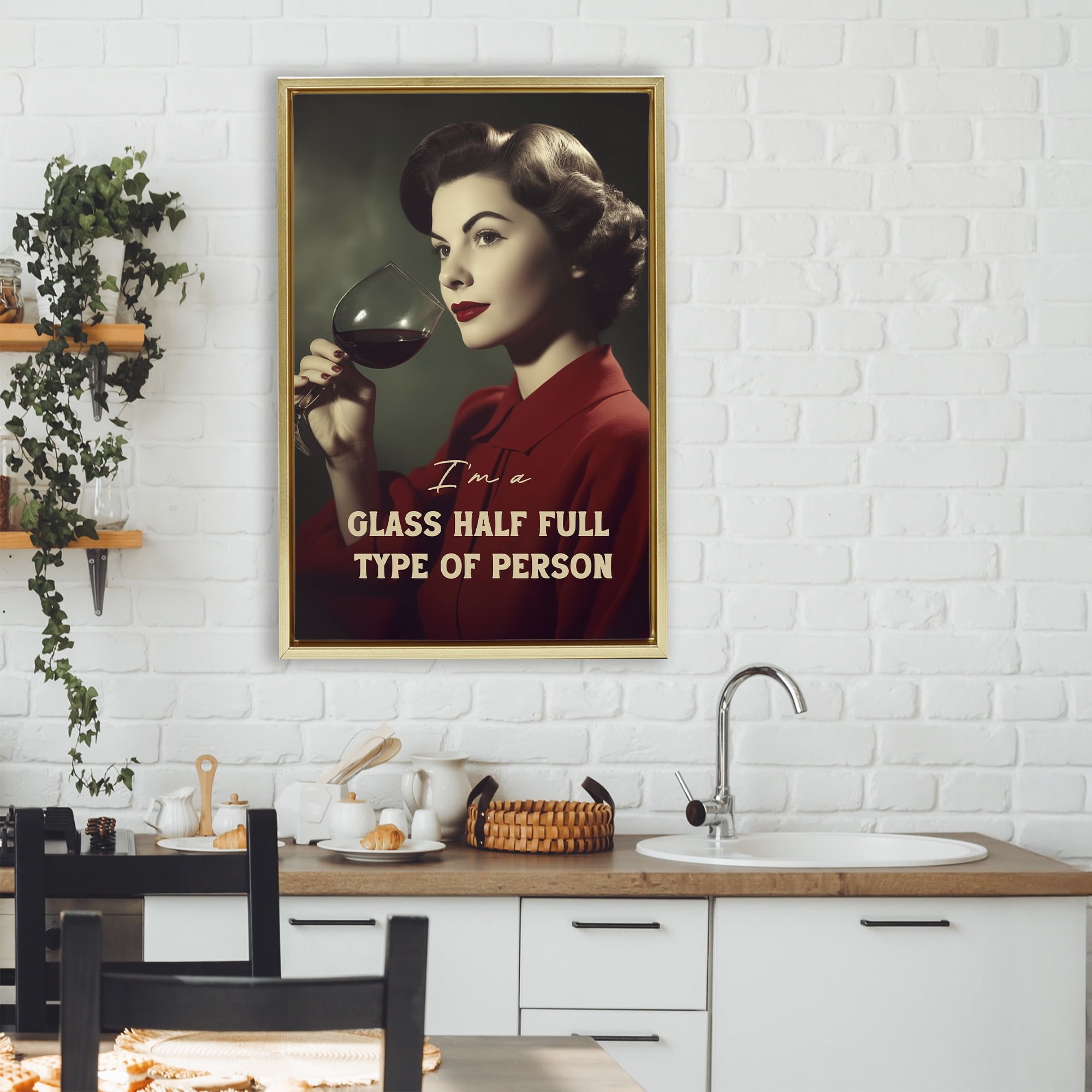 Stupell Industries Glass Half Full Person Gold Framed Floater Canvas Wall Art, design by Andreas Magnusson