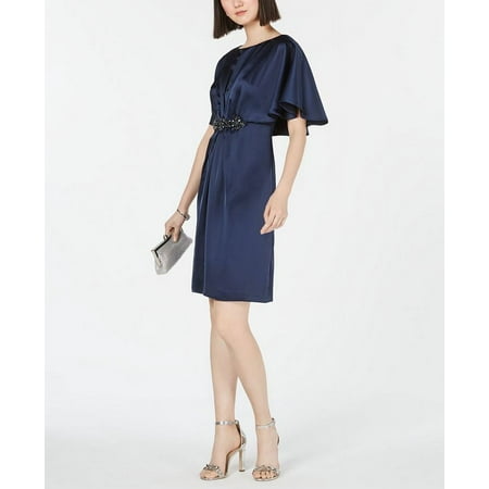 Adrianna Papell Women's Embellished Cape a Line Dress Silver Size 16