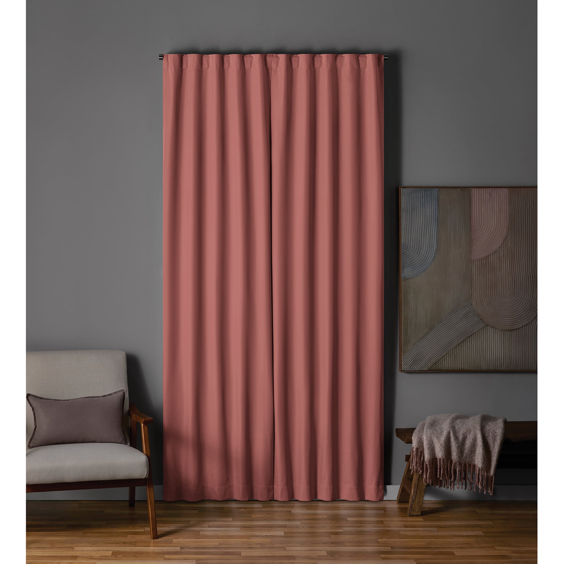 Mainstays Pink Blush Solid Blackout Rod Pocket with Back Tabs Curtain Panel Pair, Set of 2, 30" W x 95" L
