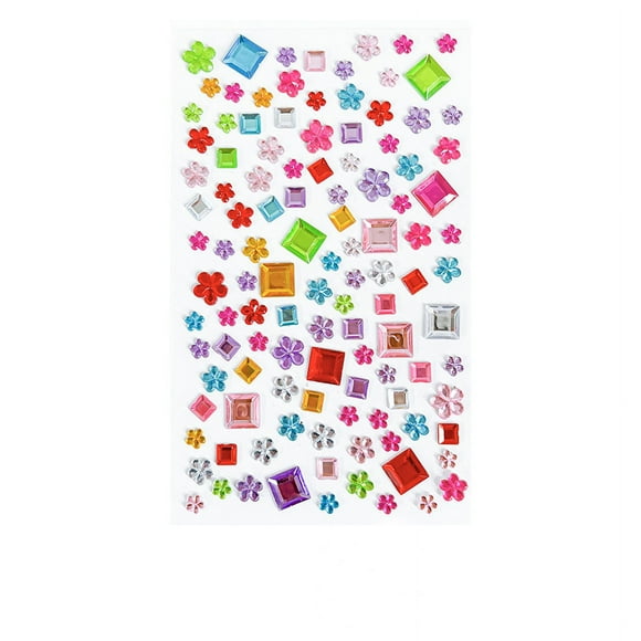 Graflsoa Sparkling Acrylic Gem Stickers for Kids - DIY 3D Rhinestone Crafts, Square & Plum Blossom Design (9.3×15.8cm)