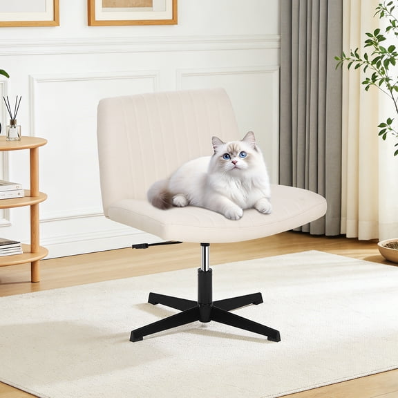 Dkelincs Criss Cross Chair Adjustable Wide Computer Desk Chair Armless Vanity Chair Modern Task Chair No Wheels, Beige
