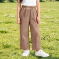 thumbnail image 6 of Krdevn Kids' Solid Color Cotton Gauze Pants, Elastic Waist Loose Wide Leg Summer Pants,Coffee, 6 of 6
