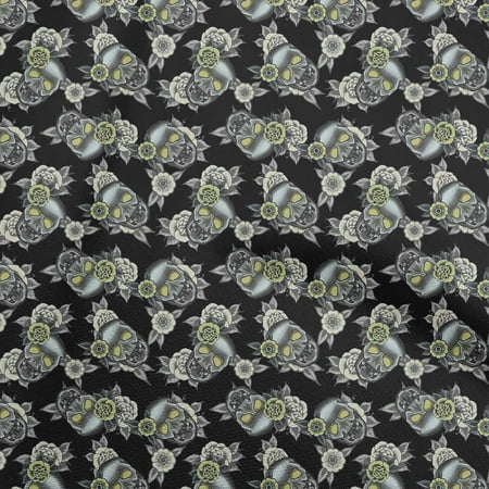 oneOone Cotton Poplin Twill Black Fabric Skull Craft Projects Decor Fabric Printed By The Yard 56 Inch Wide-aF