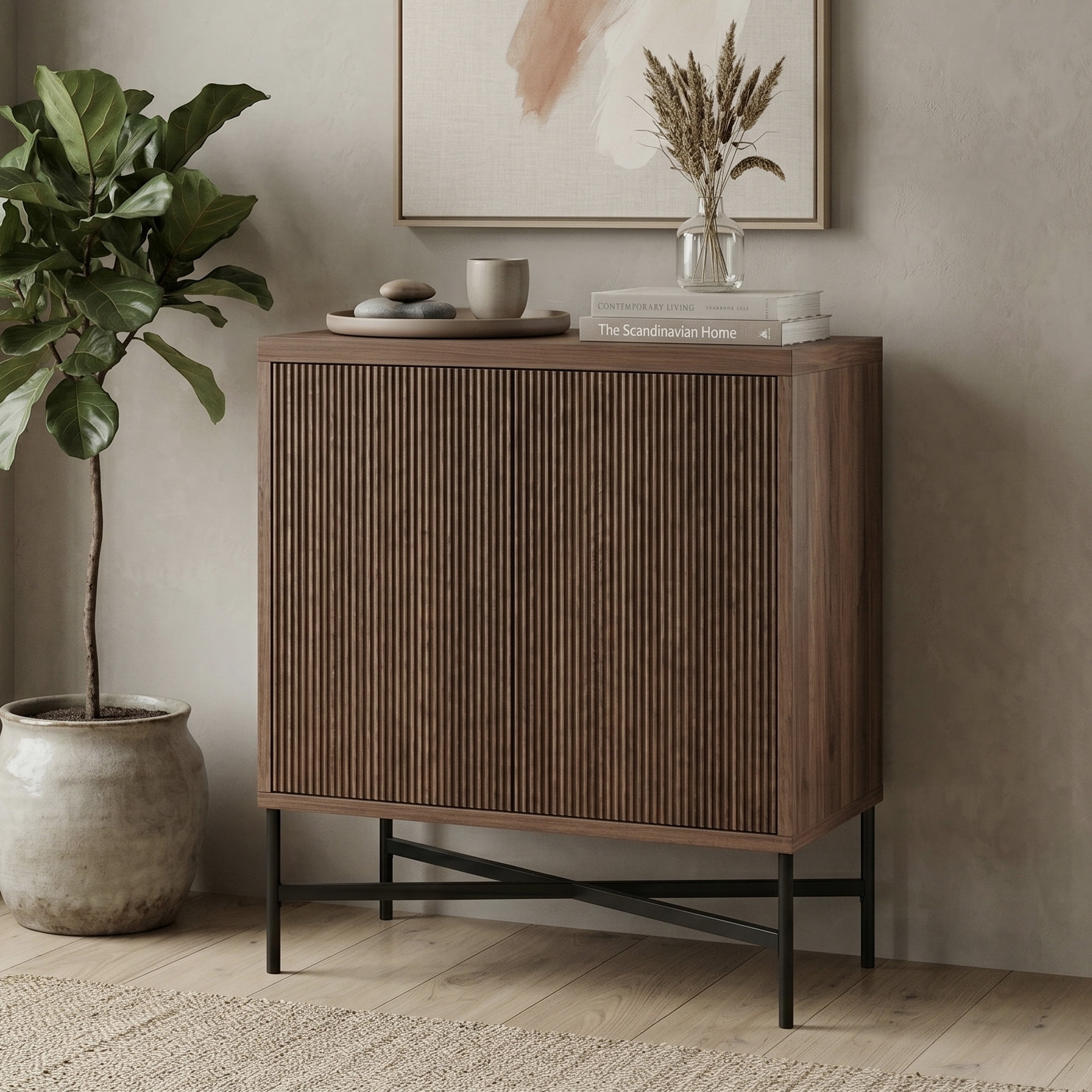 Evelyn&Zoe Modern/Contemporary 28" Wide Satin Walnut Accent Cabinet
