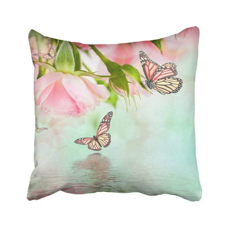 Simple Elegance Bouquet BPBOP Pink Bouquet Beautiful Roses And Butterfly Flower Floral Red Beauty Elegance Leaf Love Pillowcase Throw Pillow Cover 18x18 inches ()