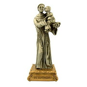 The Michelangelo Liturgical Sculpture Collection Pewter Saint St Anthony Figurine Statue on Gold Tone Base, 4 1/2 Inch