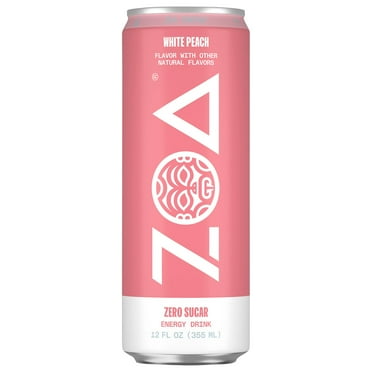 Pack of 4 ZOA Zero Sugar Energy Drink - White Peach - 12 oz - Package may vary