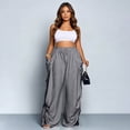 thumbnail image 4 of Women's Summer High Waist Wide Leg Pants Solid Color Pleated Drawstring Waist Casual Loose Trousers with Pockets, M, 4 of 4