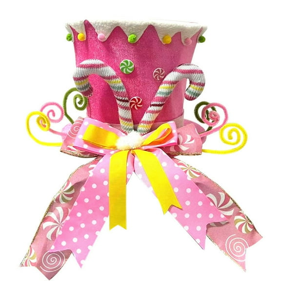 Candy Tree Topper Holiday Tree Decoration Christmas Tree Topper Hat, Christmas Tree Topper Candy Cane Gingerbread Ornament Bows Candyland Christmas Decor Home Xmas DéCor Pink