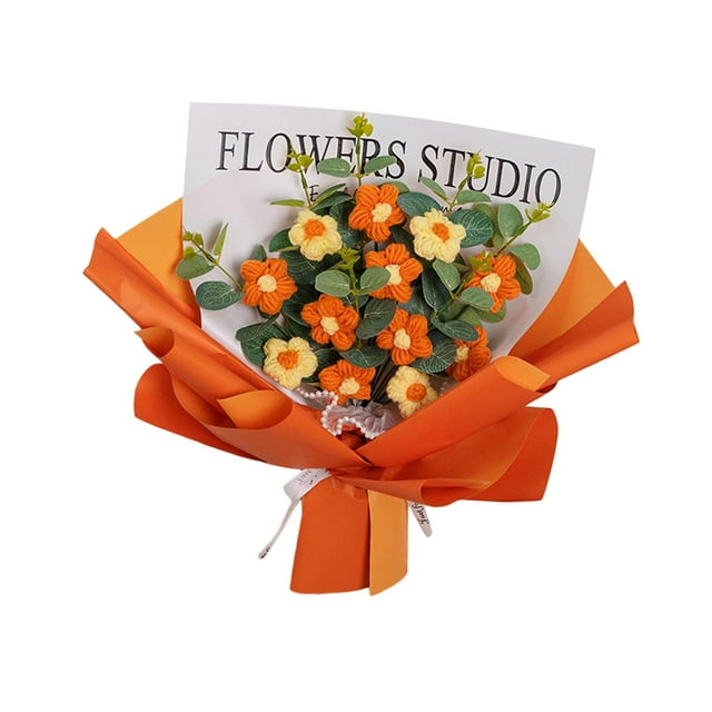 Ramo de flores de crochet terminado, ramo tejido a mano, moda creativa, almacenado para Naranja