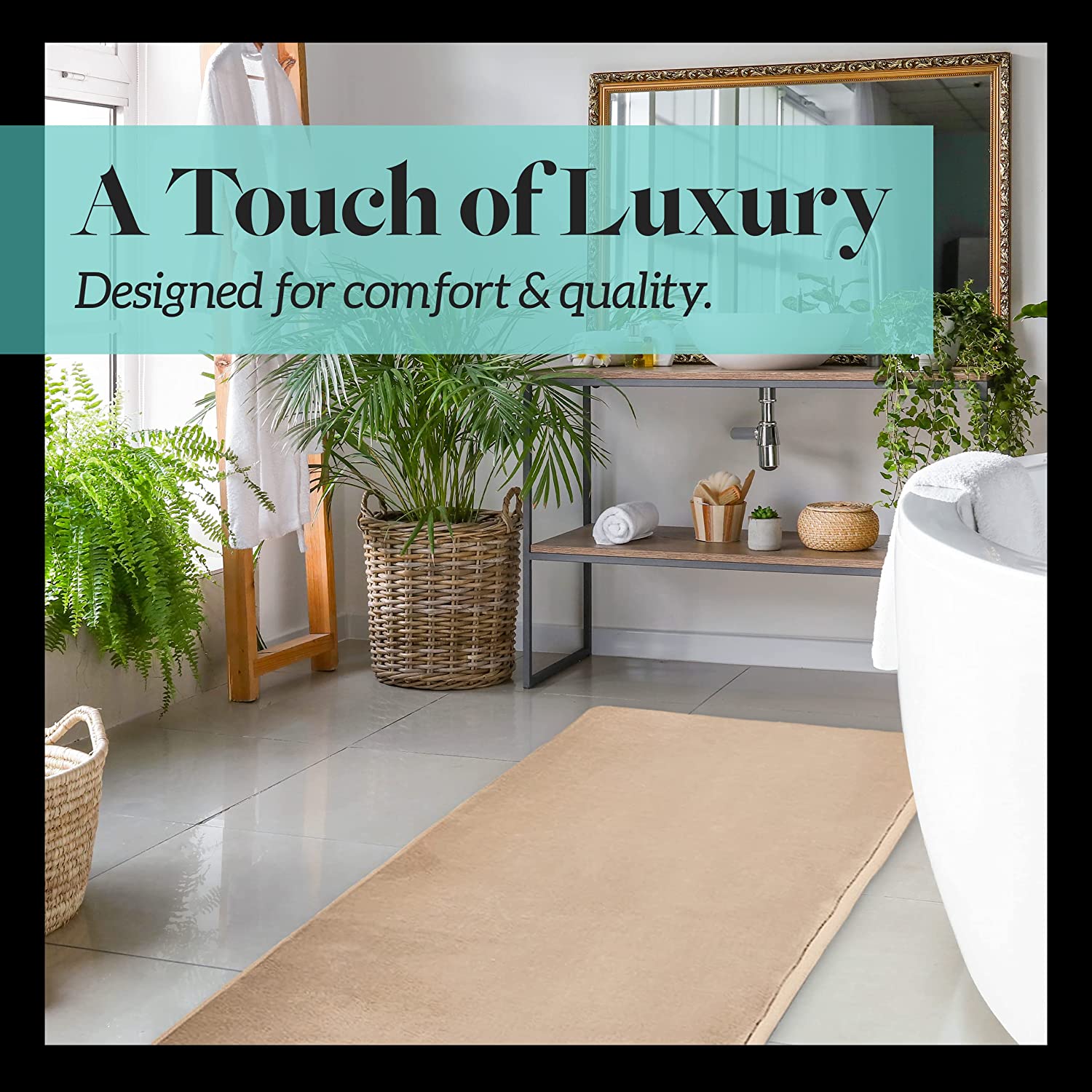 Bath Mats for Bathroom Non Slip - Beige 17" x 24" Memory Foam Bathroom Rugs - Quick Dry Bath Mat